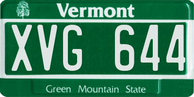 VT license plate XVG644