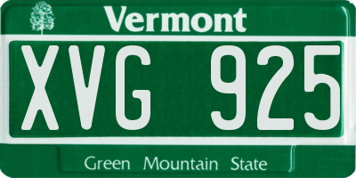 VT license plate XVG925