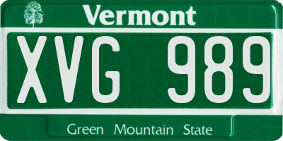 VT license plate XVG989