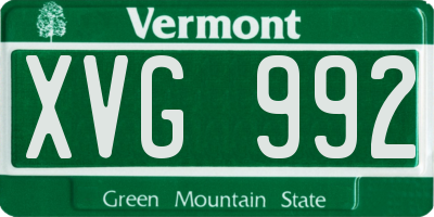 VT license plate XVG992