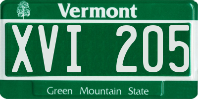 VT license plate XVI205