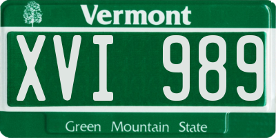 VT license plate XVI989