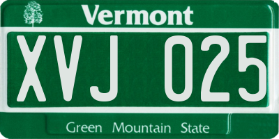 VT license plate XVJ025