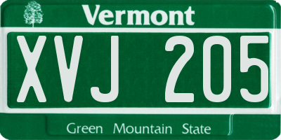 VT license plate XVJ205