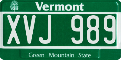 VT license plate XVJ989