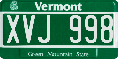 VT license plate XVJ998