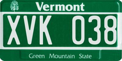 VT license plate XVK038