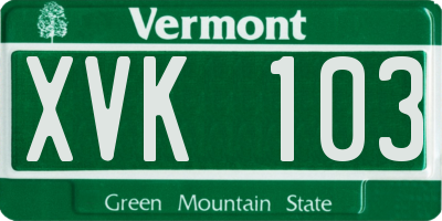 VT license plate XVK103