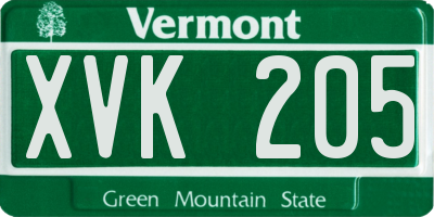 VT license plate XVK205