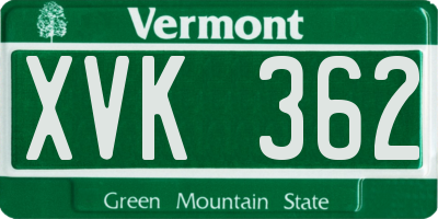 VT license plate XVK362