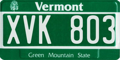 VT license plate XVK803