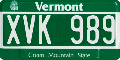 VT license plate XVK989