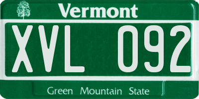 VT license plate XVL092