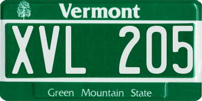 VT license plate XVL205