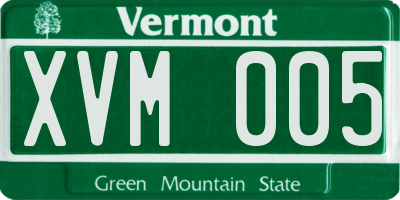 VT license plate XVM005