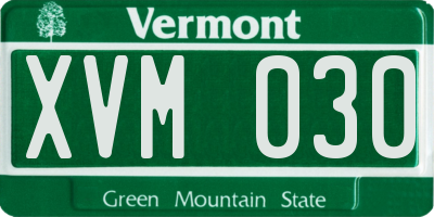 VT license plate XVM030