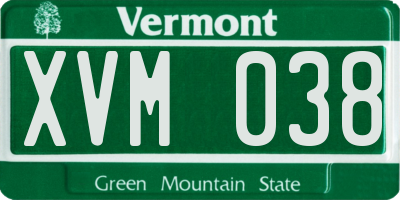 VT license plate XVM038