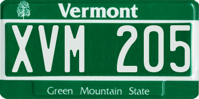 VT license plate XVM205
