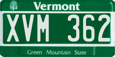 VT license plate XVM362