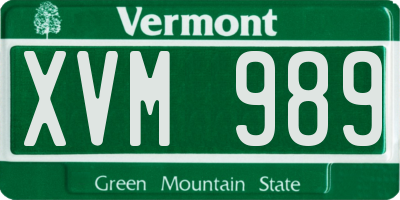 VT license plate XVM989