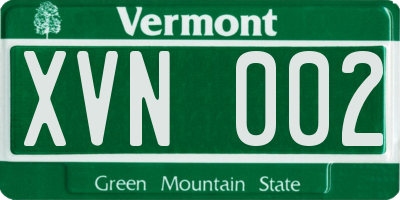 VT license plate XVN002