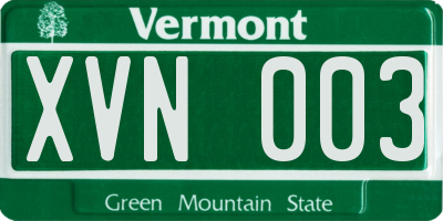 VT license plate XVN003