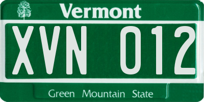 VT license plate XVN012