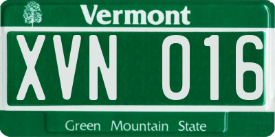 VT license plate XVN016