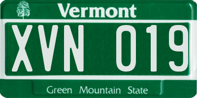 VT license plate XVN019