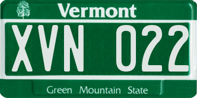 VT license plate XVN022