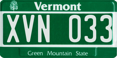 VT license plate XVN033