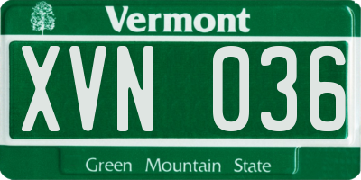 VT license plate XVN036