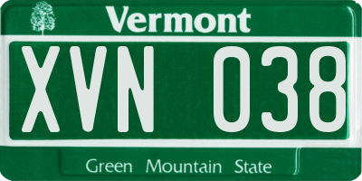 VT license plate XVN038