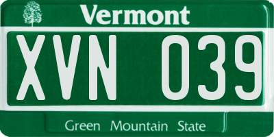 VT license plate XVN039