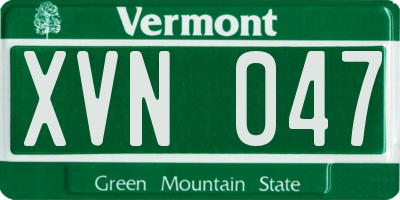 VT license plate XVN047
