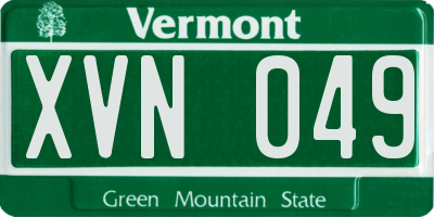 VT license plate XVN049
