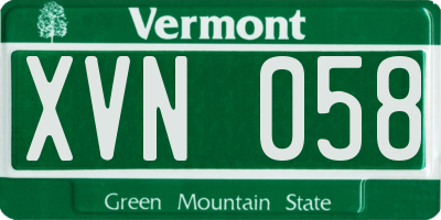 VT license plate XVN058