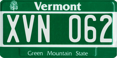 VT license plate XVN062