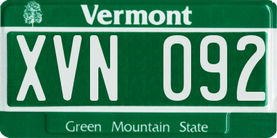 VT license plate XVN092