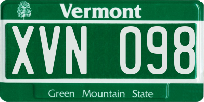 VT license plate XVN098