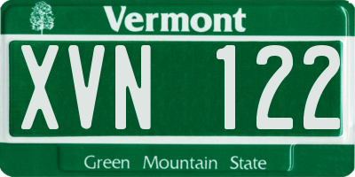 VT license plate XVN122