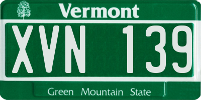 VT license plate XVN139