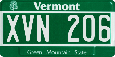 VT license plate XVN206