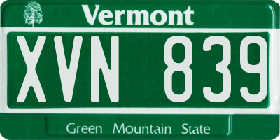 VT license plate XVN839