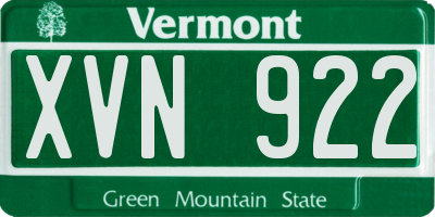VT license plate XVN922