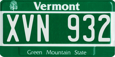 VT license plate XVN932