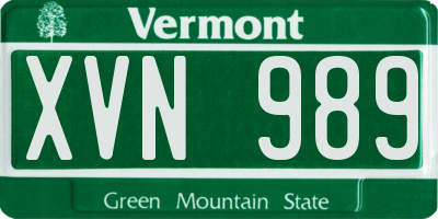 VT license plate XVN989