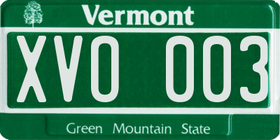 VT license plate XVO003