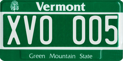 VT license plate XVO005