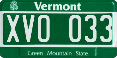 VT license plate XVO033